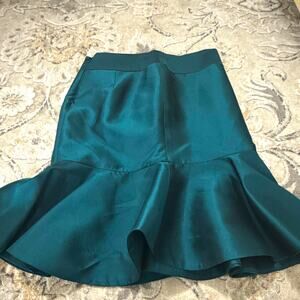 Danielle Rollins Women’s Green Satin Silk Solid Ruffle Hem Zip Knee Sz 10